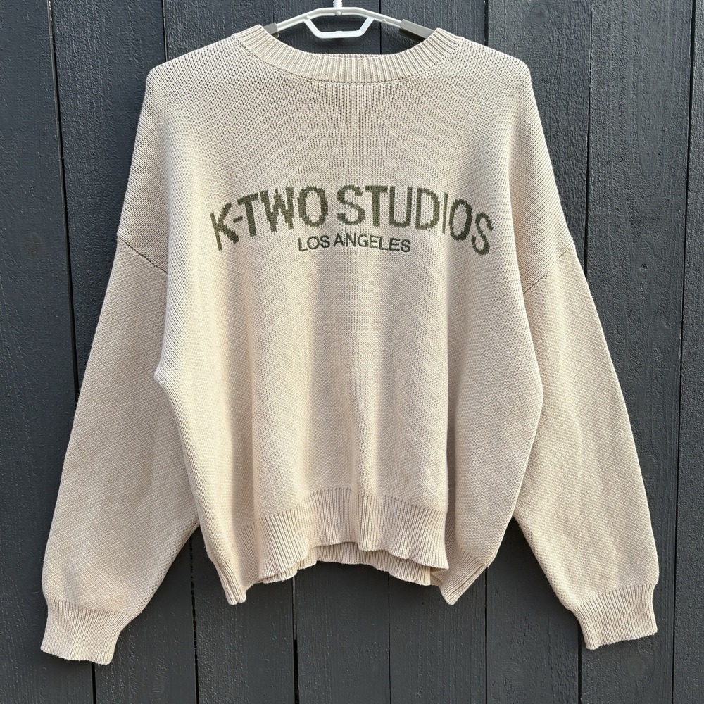 K-Two Studios Crewneck Sweater Pullover Large Oversize Logo Street Chunky Knit